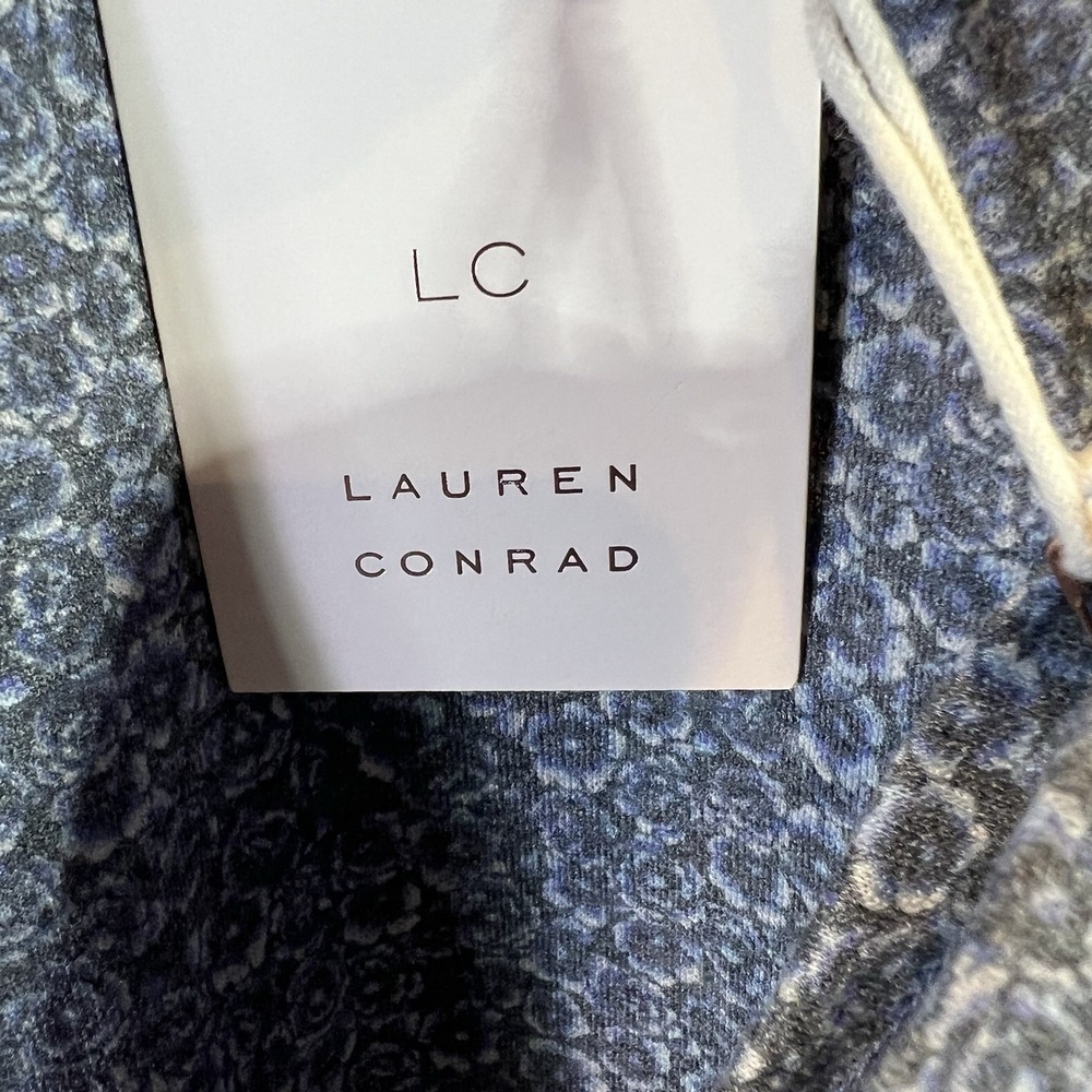 NWT Lauren Conrad XL Shirt Peasant Bishop Sleeve Gray Blue Kohls Bow Back XLarge - Picture 5 of 6